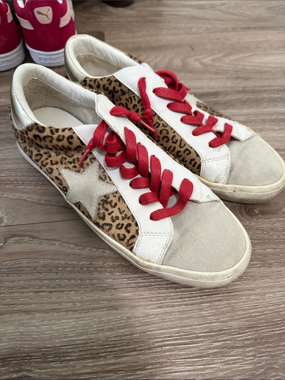 Vintage Havana Leopard Low-Top Sneakers with Red Laces